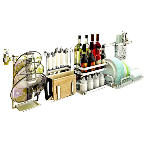 No punching 304 stainless steel wall-mounted kitchen rack hanging rod hook rack household bowl rack dish drainer rack