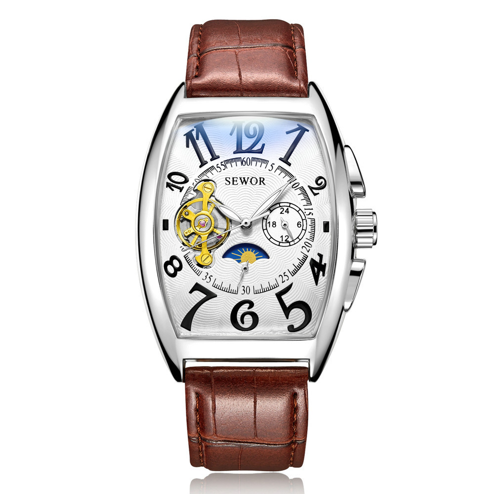 Sewor siwoqi hombres reloj mecánico automático hueco cráneo transparente cinturón inferior reloj automático