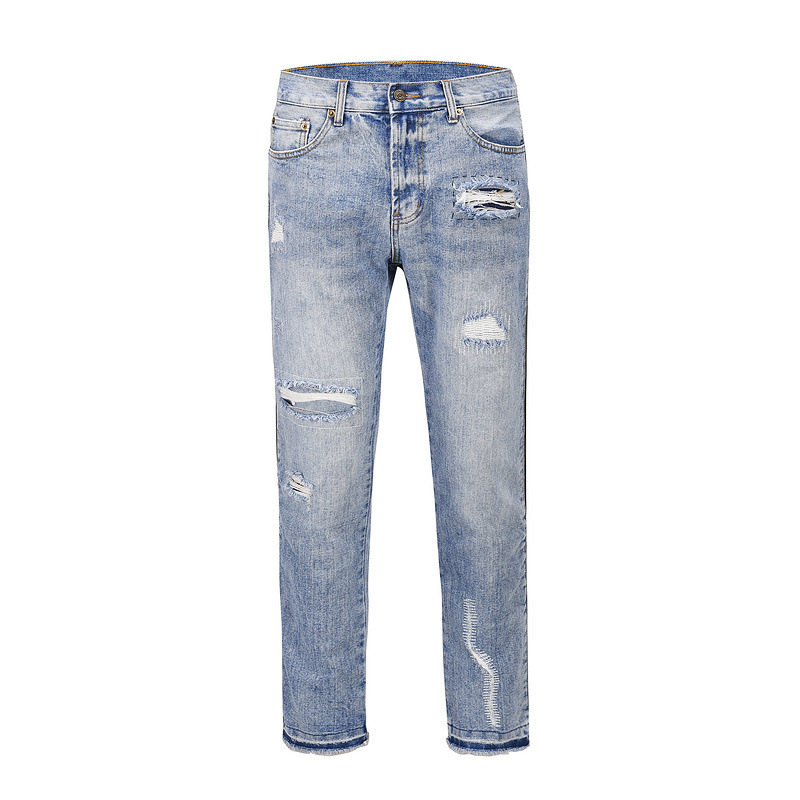 Men's Clothing high street fashion brand Distressed washed ripped cat whisker destroyed deconstructed long zipper jeans_voghion.com