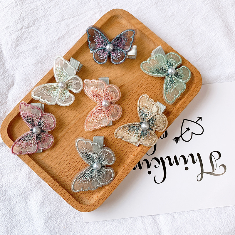 New Embroidery Three-dimensional Bow Hairpin Super Fairy Pearl Mesh Hairpin Bangs Clip Decorative Clip Girl Hair Accessories display picture 4