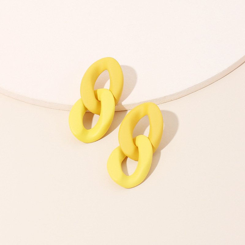 7g Weight Earrings Classification Wedding, Travel Occasion Geometric Pattern Women'S Gender Pink, Purple, Green, Yellow Color Fashion New Hollow Chain Hoop Niche Candy Color Two-link Earrings 6
