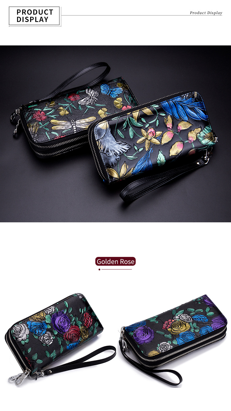 半額品 真皮牛皮壓花女士8卡位雙拉鍊大容量皮夾皮包前夾錢包長夾女包女夾 今月限定 特別大特価 Dentalprovidence Com