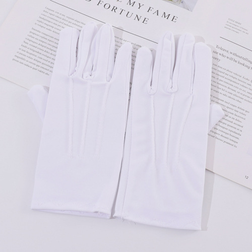 Factory direct sales three-ribbed black and white ceremonial gloves high elastic thin spandex men's gloves wholesale