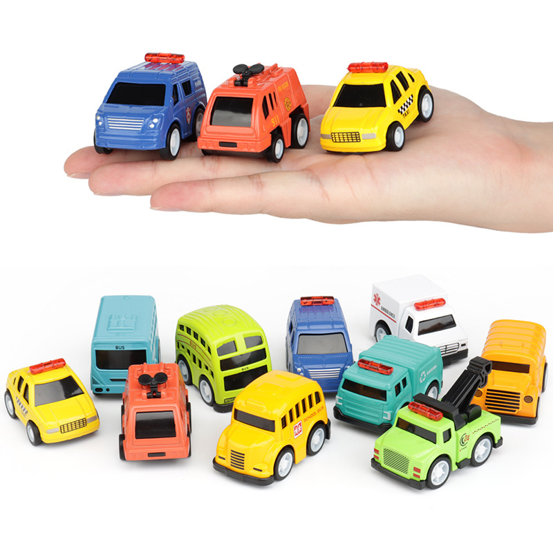 跨境儿童玩具10款Q版合金回力小汽车模型市政玩具车可配停车场景