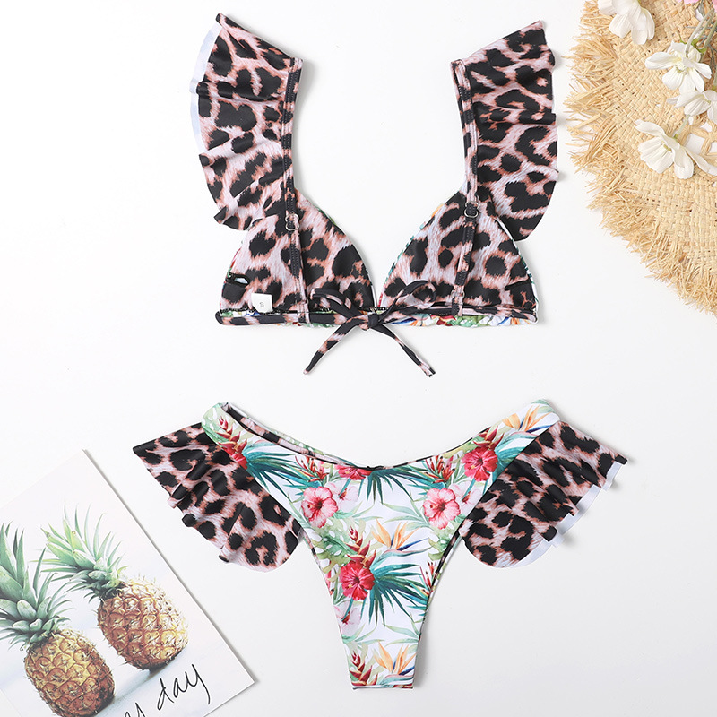 ruffled sexy print triangle bikini  NSHL31370