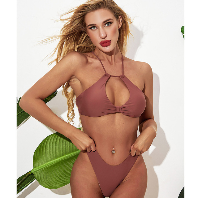 2020 cross border new split swimsuit solid sexy bikini