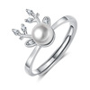 Fashionable elegant zirconium with bow, one size ring from pearl, micro incrustation, wholesale