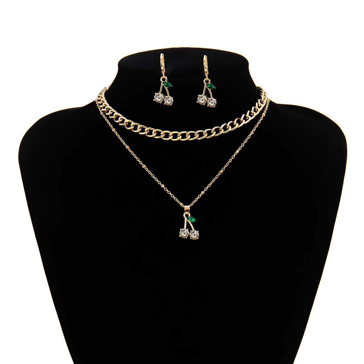 multi-layer tassel cherry earrings necklace set
