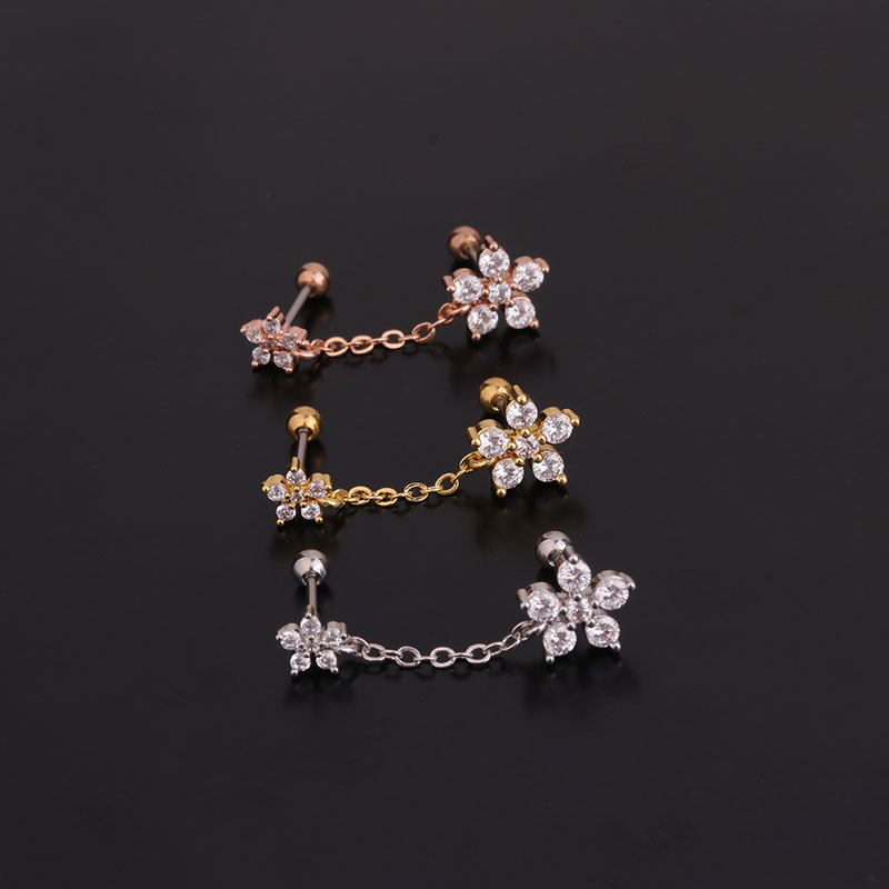Ear Cartilage Rings & Studs Fashion Geometric 316 Stainless Steel  Copper Inlaid Zircon display picture 4