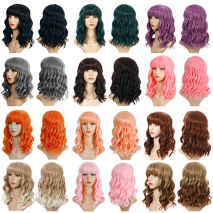 European and American colorful curly hair Wigs for Ladies photos shooting cosplay short curly hair with bangs synthetic fiber headgear wig