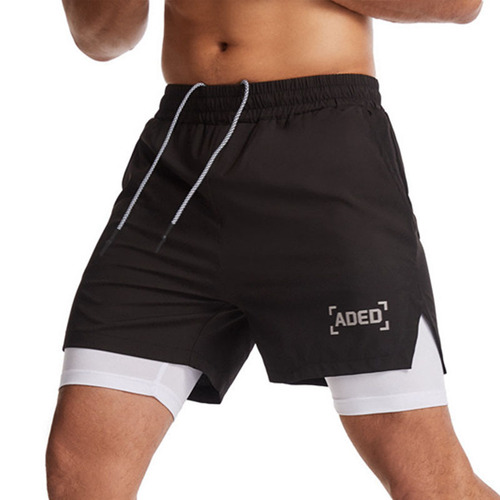 Crazy muscle sports shorts men's quick-drying woven double-layer fitness running marathon casual shorts cross-border