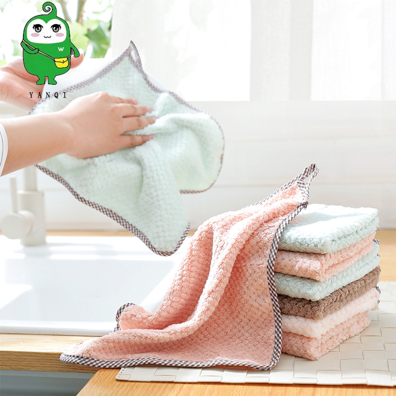 direct deal 25*25 Solid Hemming Merbau Hanging type Towel Flash water uptake Coral Dishcloth