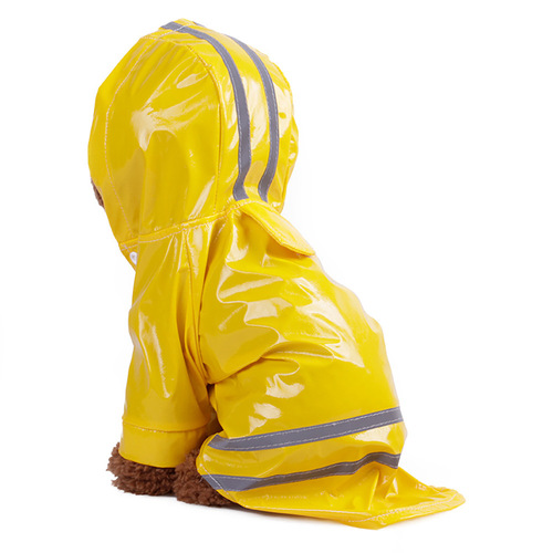 Foreign trade dog clothes spring and summer PU reflective pet raincoat dog hooded weatherproof raincoat
