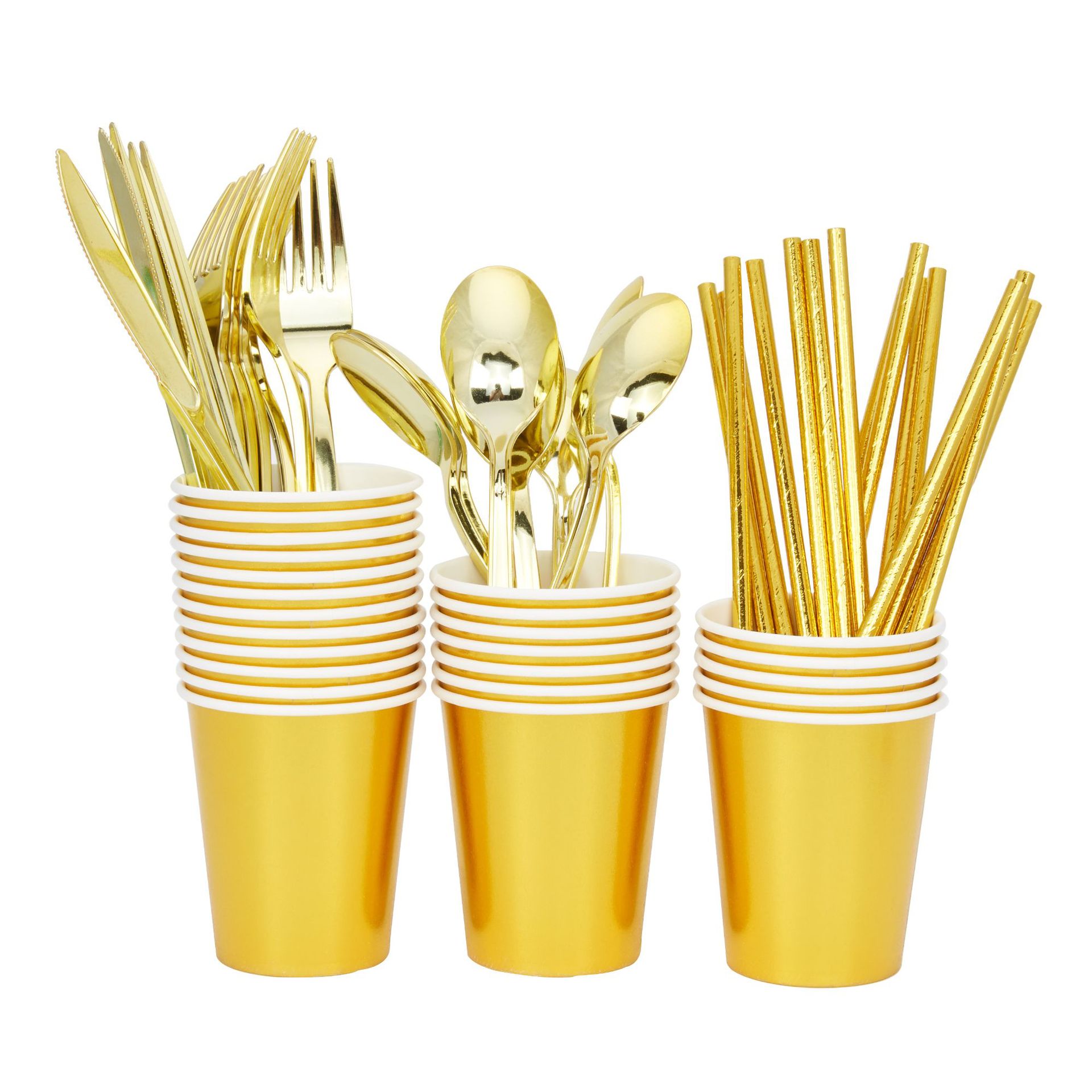 Amazon Placa de papel dorado color sólido papel vajilla traje plato desechable 7-pulgadas taza de papel de 9 pulgadas conjunto de 25 piezas