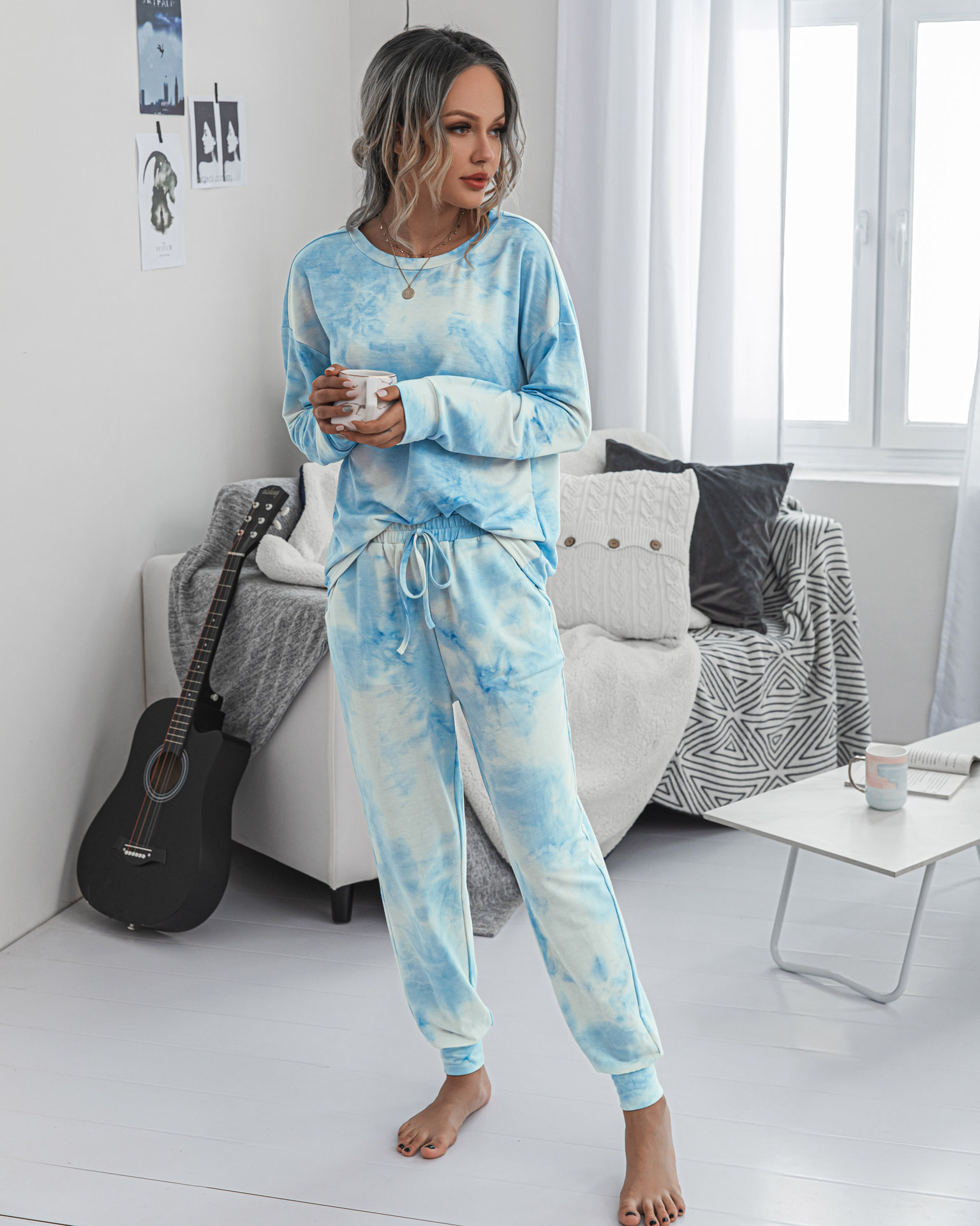 Printing Ladies Round Neck Casual Long Sleeve Sports Suit NSYF863