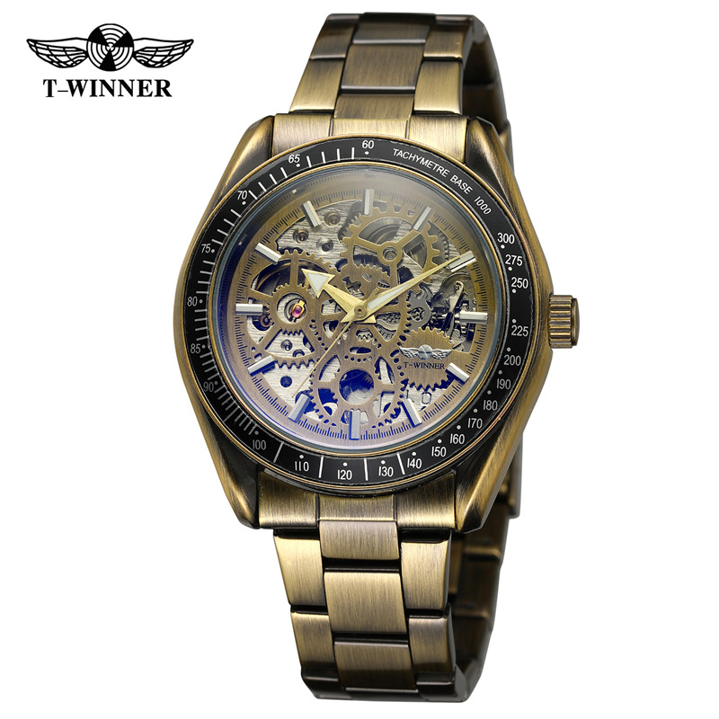Venta caliente winner8152 hombres casual reloj mecánico automático hueco reloj mecánico correa de acero reloj de los hombres