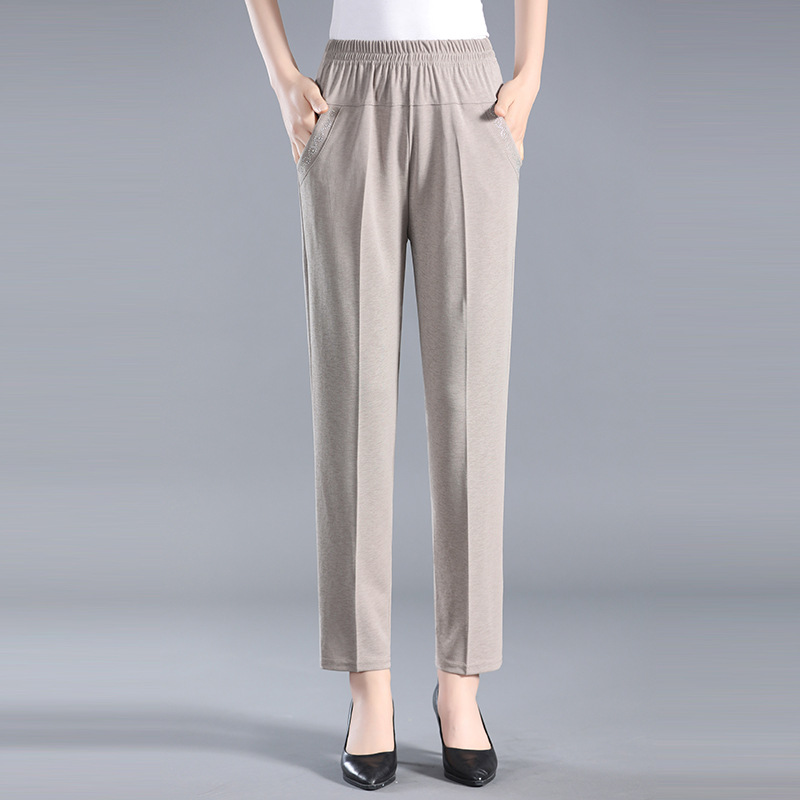 Middle-Aged and Elderly Women's Casual Pants Thin Summer Cropped Pants ...