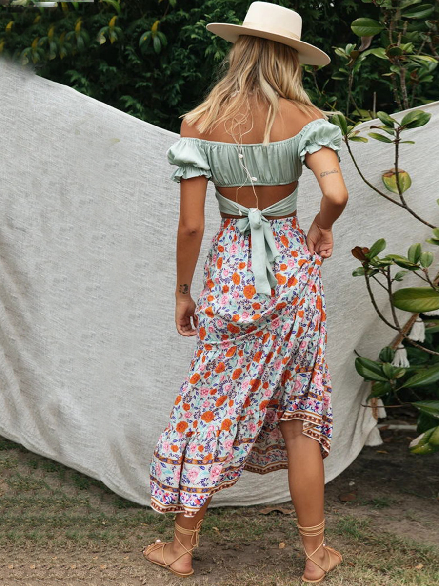 Falda larga de rayón con estampado floral NSAL8070