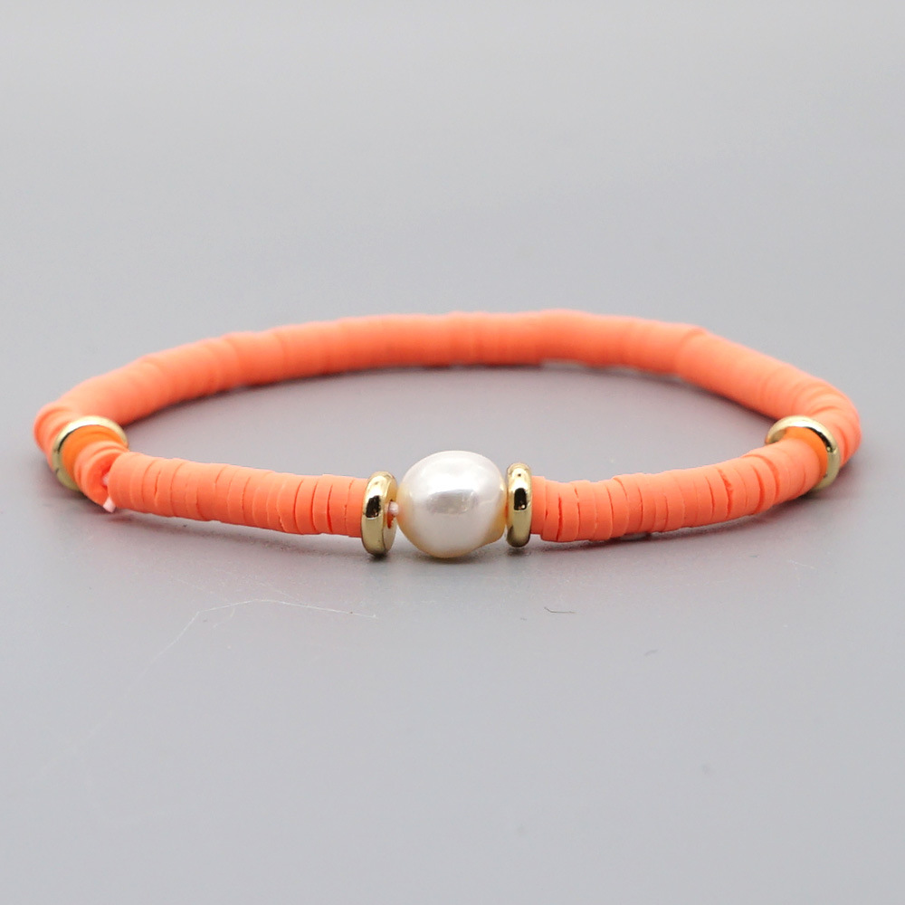 Fashion Bohemian Beach Style Natural Baroque Pearl Color Soft Ceramic Letter Bracelet For Women display picture 35