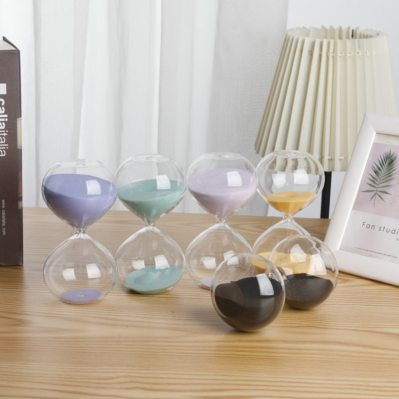 七彩沙计时时间沙漏 创意圆形平底玻璃沙漏 沙漏装饰摆件|ms
