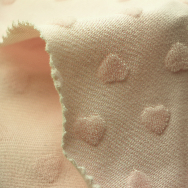 女装婴幼儿童装面料针织涤棉鸡心五角星棉剪毛绒提花CVC天鹅绒布