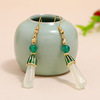 Genuine organic earrings jade, goods with tassels, internet celebrity, European style