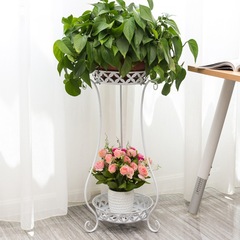 79# Wholesale European-style iron plant stand with double layers, suitable for indoor and outdoor potted plants, balcony floor-standing flower pot stand, vase style