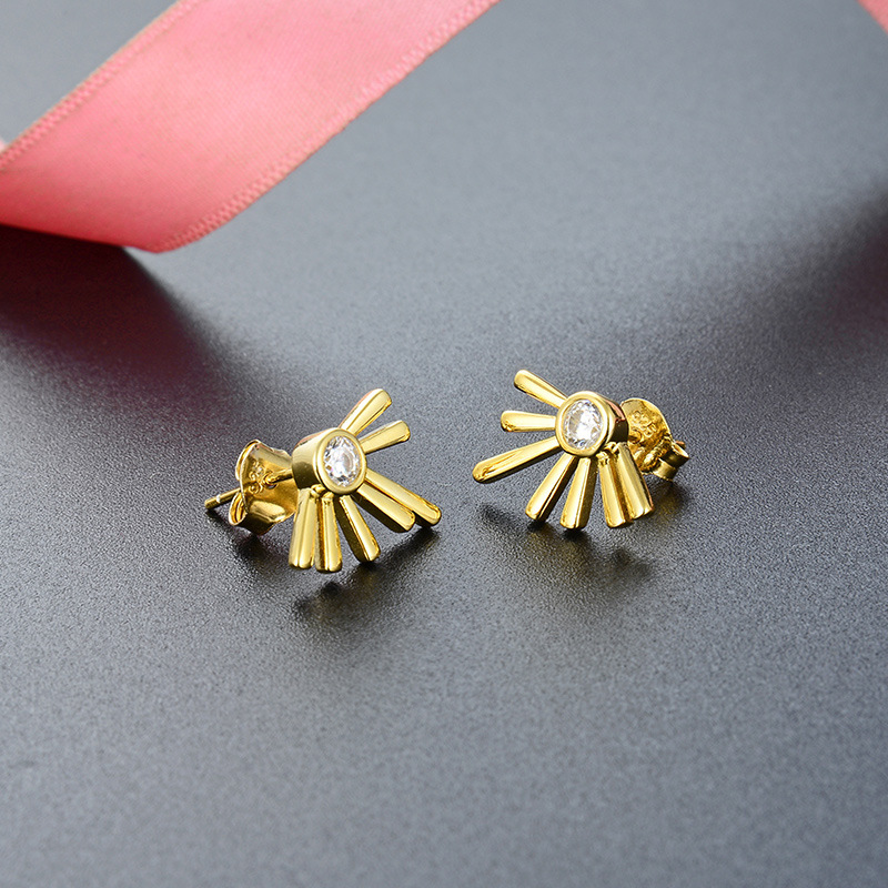 Corea del Sur Dongdaemun Hipster diseño geométrico ZIRCON pendientes femeninos al por mayor Diamante-incrustado oro s925 plata oreja gancho