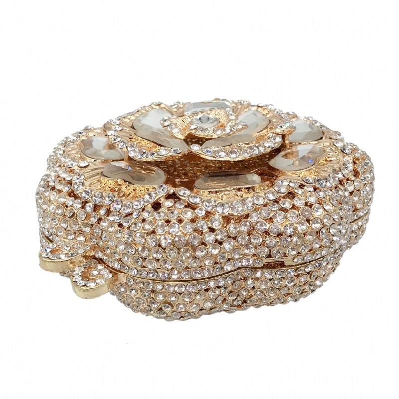 Túi clutch dạ hội kim loại đính kim cương, xách tay nữ thời trang dự tiệc — Màu đen, Đế Vàng Kim Cương, Nền vàng kim cương trắng, Màu bạc chi tiết 17