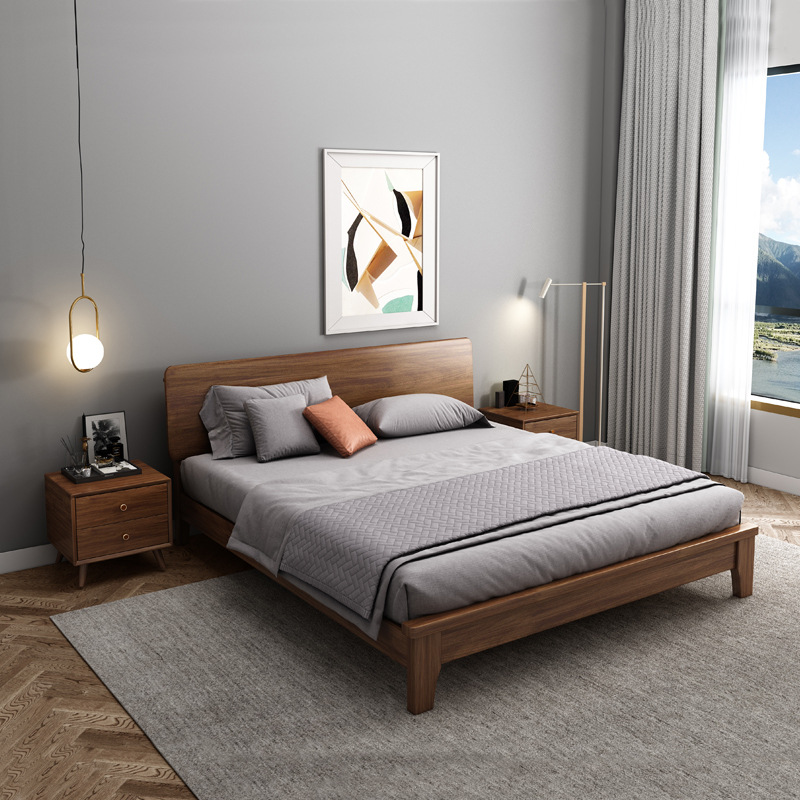 Project Sheet Customized Solid Wooden Bed 1.8 m Master Bedroom Bed 1.5 m Single Bed Hotel Apartment Master Bedroom Room Wooden Bed