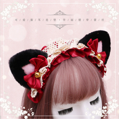 lovely Lolita hair accessories plush cat ear Lolita headdress bud ribbon Hairband