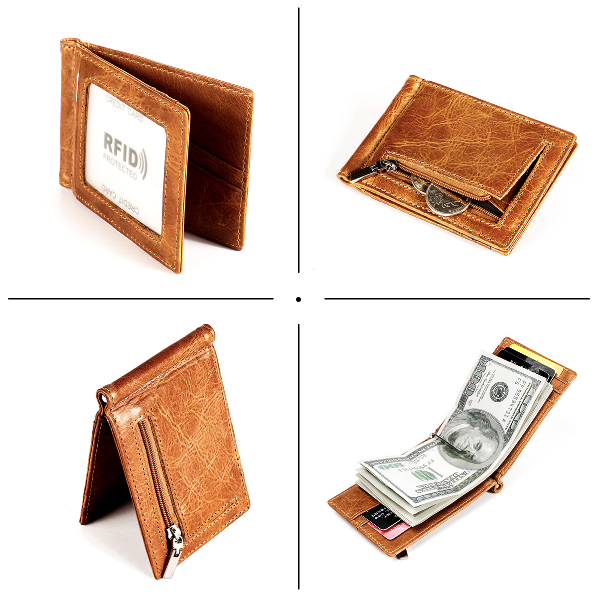 Classic Genuine Leather Modern Trend Money Clip Dollar Wallet display picture 5