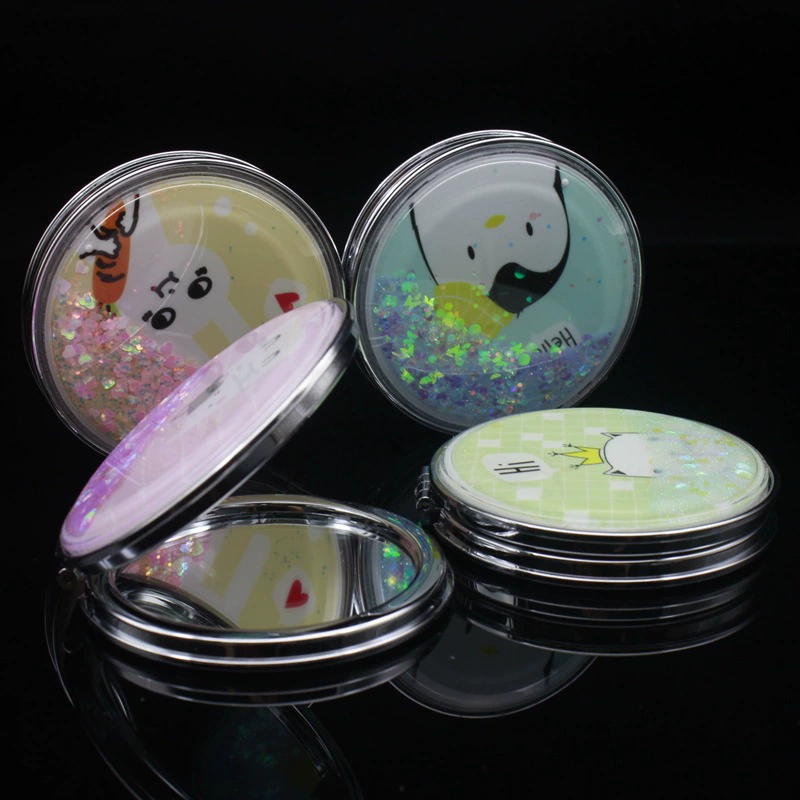 Творческий зыбучий песок круглое маленькое зеркало милая красивая девушка мультфильм двухсторонний портативный складной зеркало для макияжа