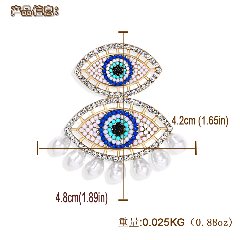 Irregular Geometric Blue Eyes Diamonds Stitching Pearl Tassel Earrings Wholesale display picture 1