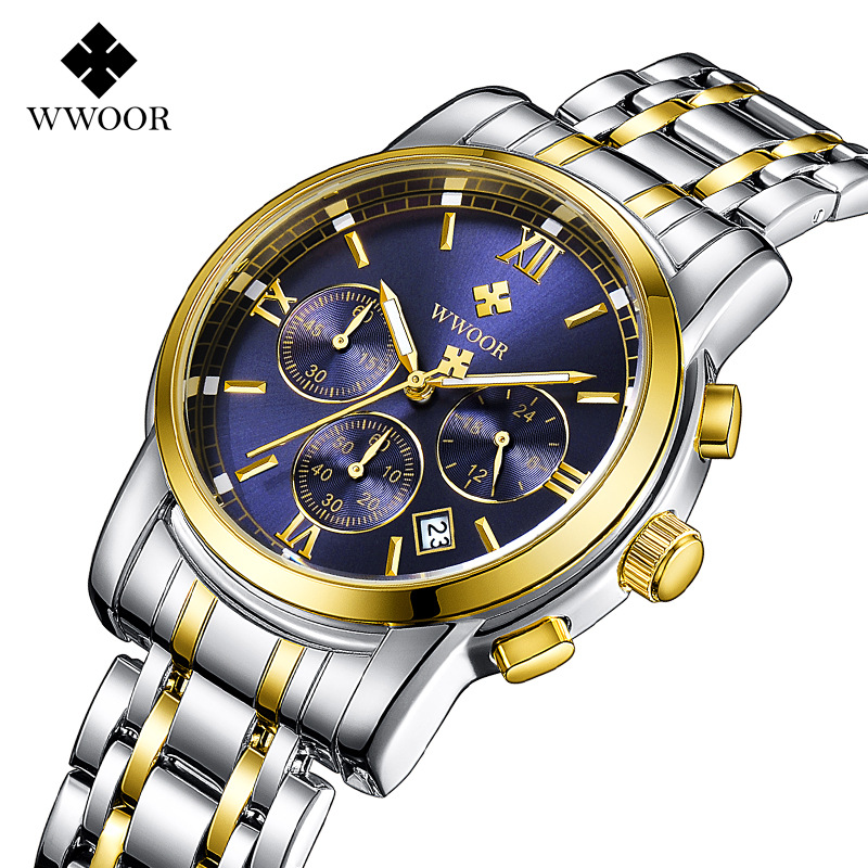WWOOR Holding Love nuevos hombres de negocios 6-PIN reloj de cuarzo calendario impermeable reloj redondo cabeza casual Bowl Watch 8864