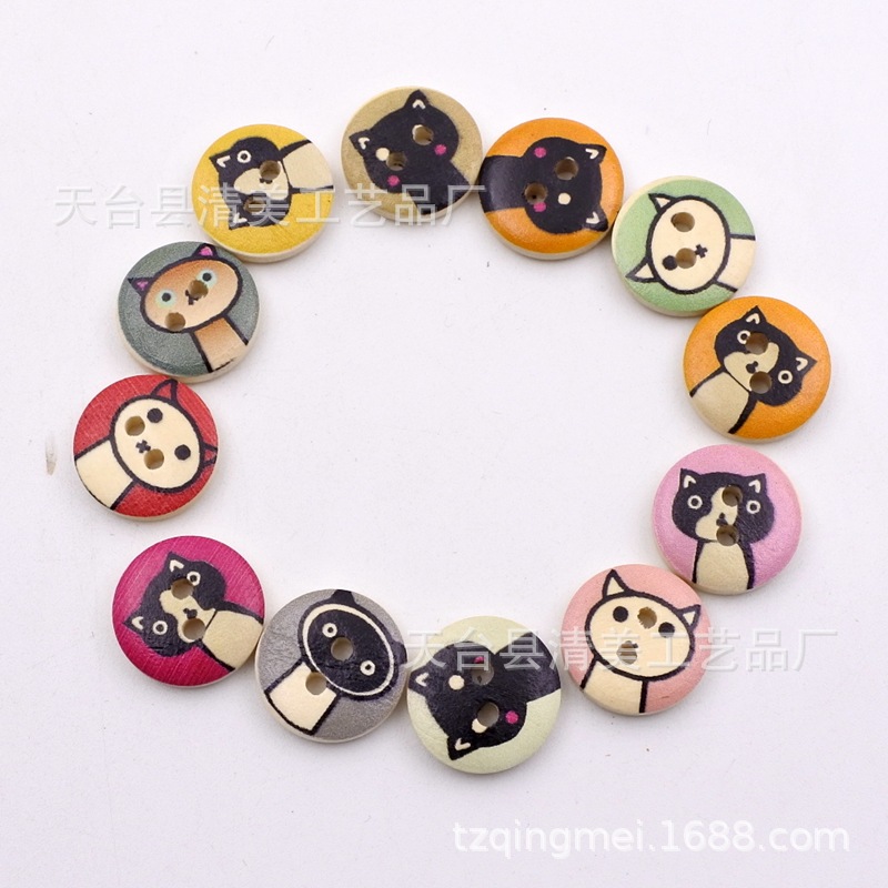 15mm pintado impreso botón madera decorativo impreso Bowl hebilla/Pan hebilla 100 un paquete