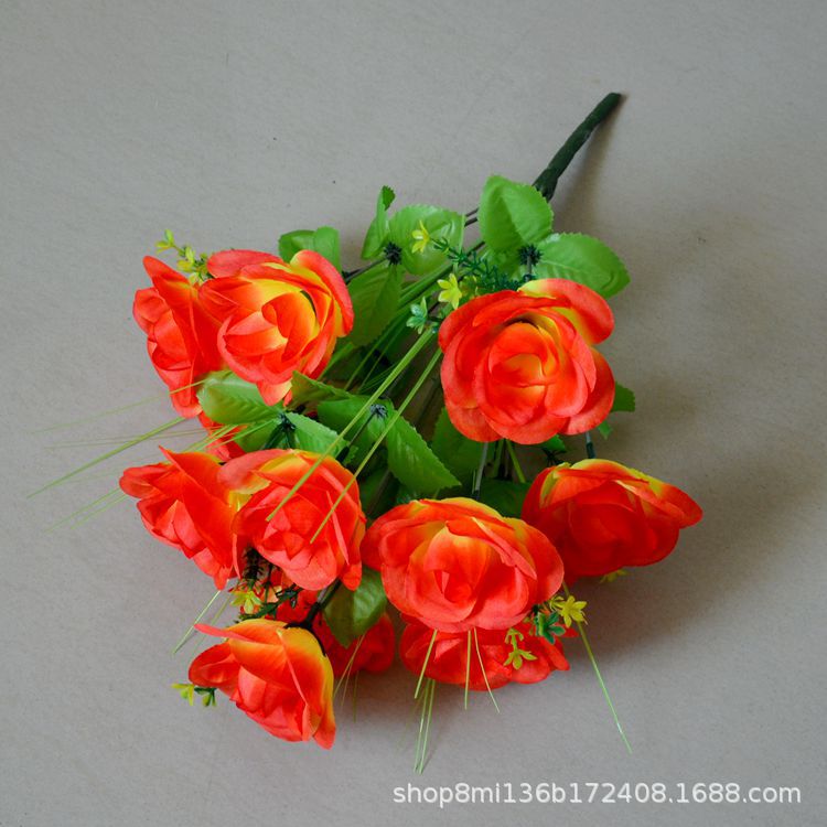 Chengdu flor de seda de simulación de alta calidad y barata 12 flores de mango de rosa de 42cm flores de mango de plástico de rosa de jardín falso