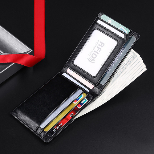 Amazon ultra-thin men's genuine leather wallet wholesale AliExpress European and American cowhide wallet RFID anti-magnetic card holder