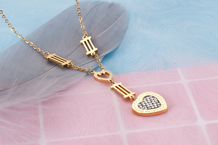 fashion heart-shaped stainless steel Roman numerals neckalce earrings set wholesale Nihaojewelry