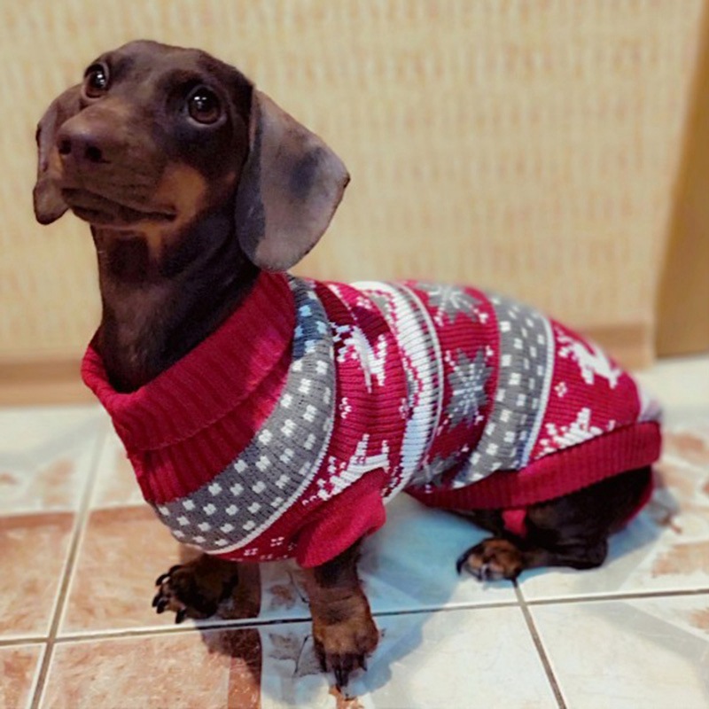 Christmas Reindeer Maple Leaf Snowflake Holiday Pet Clothes Turtleneck Knitted Sweater Dog Cat Clothing Winter Coat_voghion.com