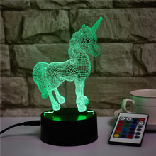 外貿禮品獨角馬3D燈USB觸摸遙控小台燈LED亞克力獨角獸3D小夜燈