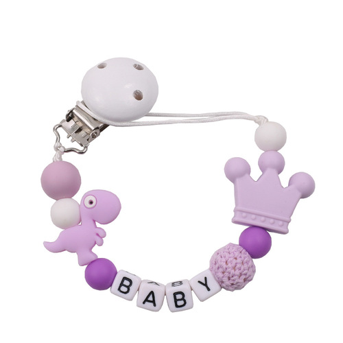 Amazon baby pacifier clip chain teether anti-drop chain little dinosaur silicone bead pacifier chain baby supplies