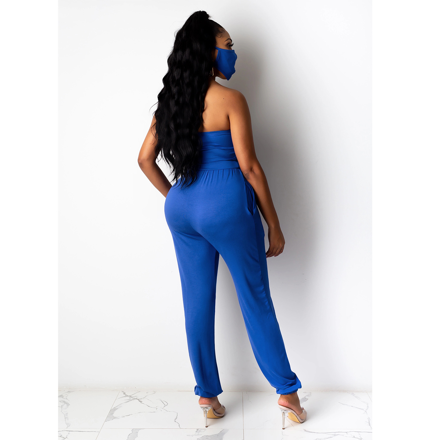 Sexy Sleeveless Tube Top Tight Drawstring Jumpsuit (Including Mask) NSXYZ100490