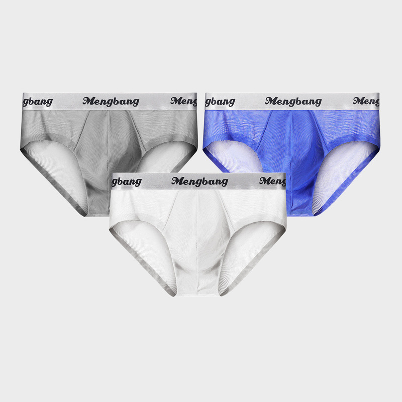 Men's ice silk underwear men's briefs seamless sexy transparent sports quick-drying mesh breathable antibacterial mesh shorts