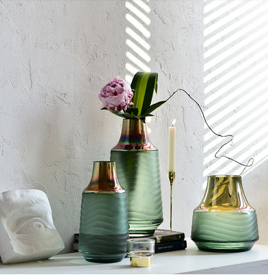 簡約現代磨刻透明玻璃花瓶擺件家居裝飾品擺設樣板間美式簡約花器