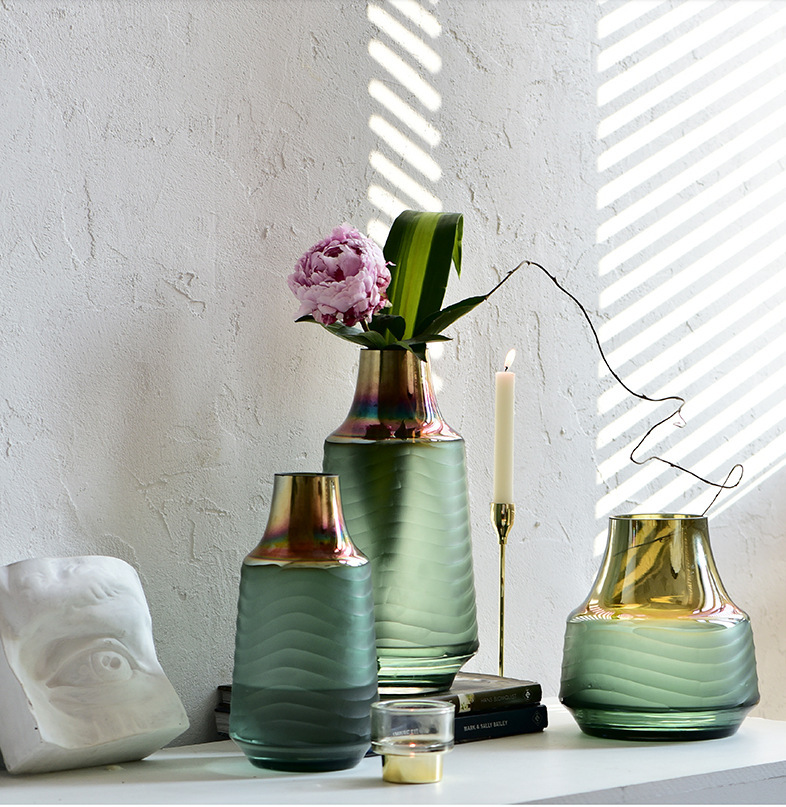 簡約現代磨刻透明玻璃花瓶擺件家居裝飾品擺設樣板間美式簡約花器