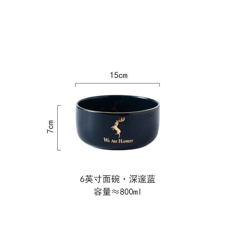 Nórdico simple moderno personalizado hogar ensalada de frutas tazón de fideos instantáneos tazón de sopa grande cerámica de doble oreja ramen Bucket Bowl