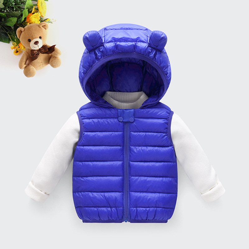 Invierno de los nuevos niños abajo de algodón-acolchado chaleco infantil de algodón-acolchado chaqueta de dibujos animados con capucha Chaleco Corto cálido de los niños de algodón-acolchado chaqueta