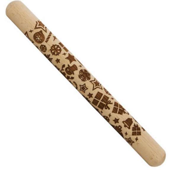 Madera Rolling pin haya grabado láser impresión Rolling pin relieve Rolling pin cuero Navidad fondant galleta presionando palo