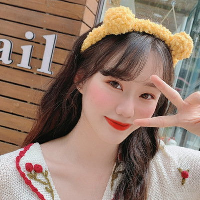 韩国超萌可爱羊羔毛小熊耳朵发箍 ins秋冬糖果色毛绒头箍批发|ms